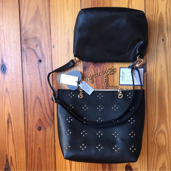 ImoShion USA Black Faux Leather Gold Chain Charger USB Purse Bundle, NWT, 14” - Picture 13 of 16